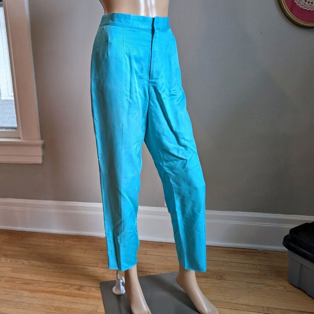 Vintage Designer Ralph Lauren Black Label Silk Pants Pleated Blue Size 8